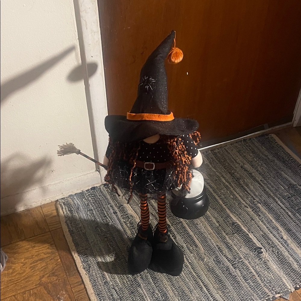 Halloween Witch Figurine with Black and Orange Hat